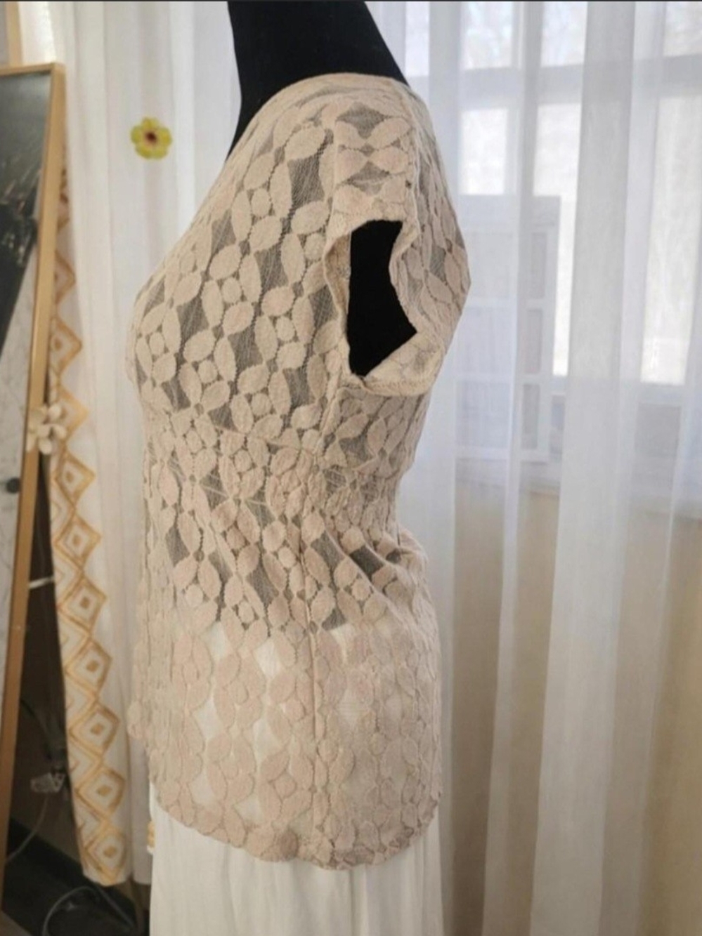 Cream Lace Peplum Lace Top | Romanitic Boho Cottagecore Cap Sleeve Blouse - Picture 5 of 5